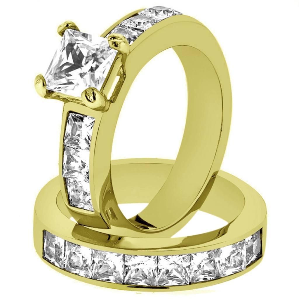 3.75 Ct Zirconia Stainless Steel Wedding Ring Set